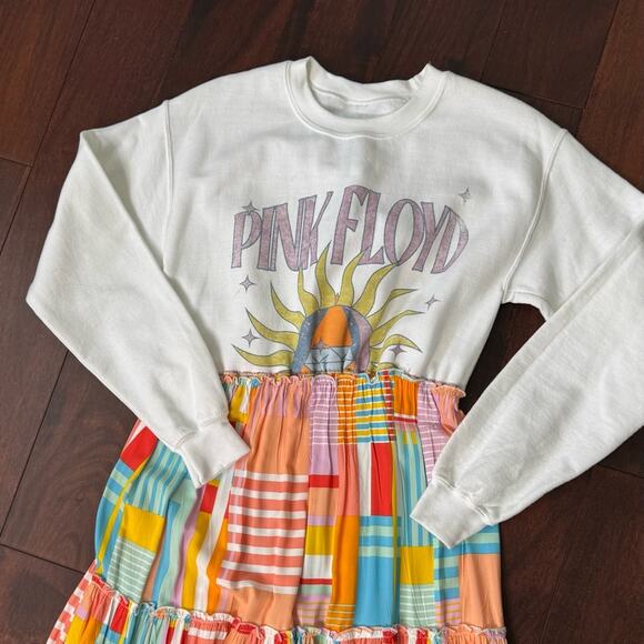Pink Floyd Graphic Upcycled Long Sleeve Hippie Patchwork Maxi Dress Small - Picture 11 of 14